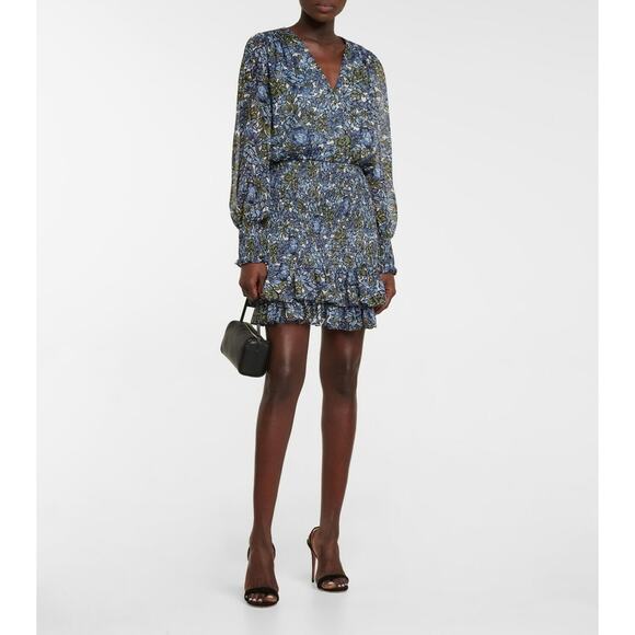 VERONICA BEARD Saera Floral Minidress Dress Size 14 Blue Multi Smocked Romantic - Picture 1 of 11